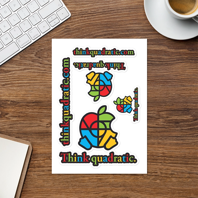 Think quadratic branded sticker sheet from Printful